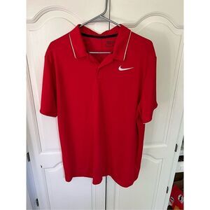 Nike Red White Trim Golf Poly POLO SHIRT Large L Tiger